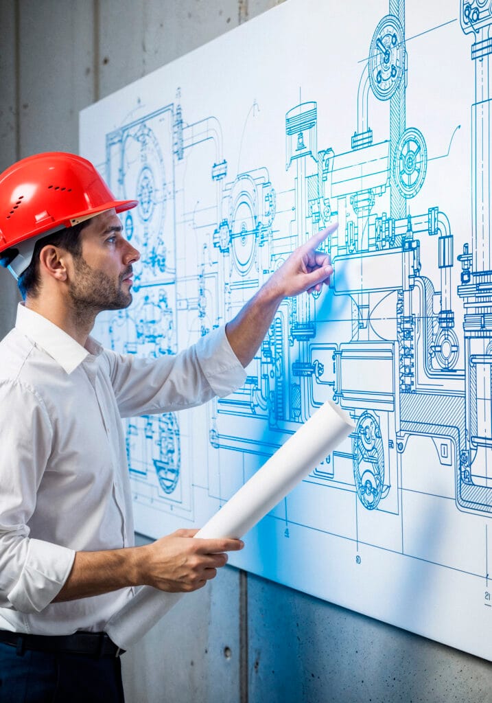engineer examining blueprint